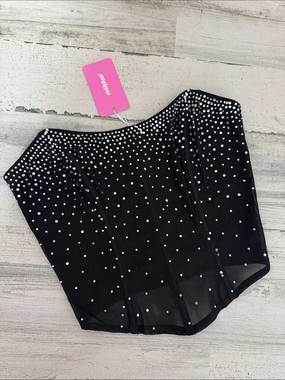 Black Rhinestone Embellished Corset Top - Small